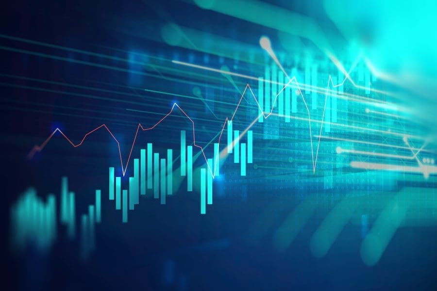 Financial stock market graph on an abstract background.