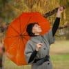 A woman under an umbrella.